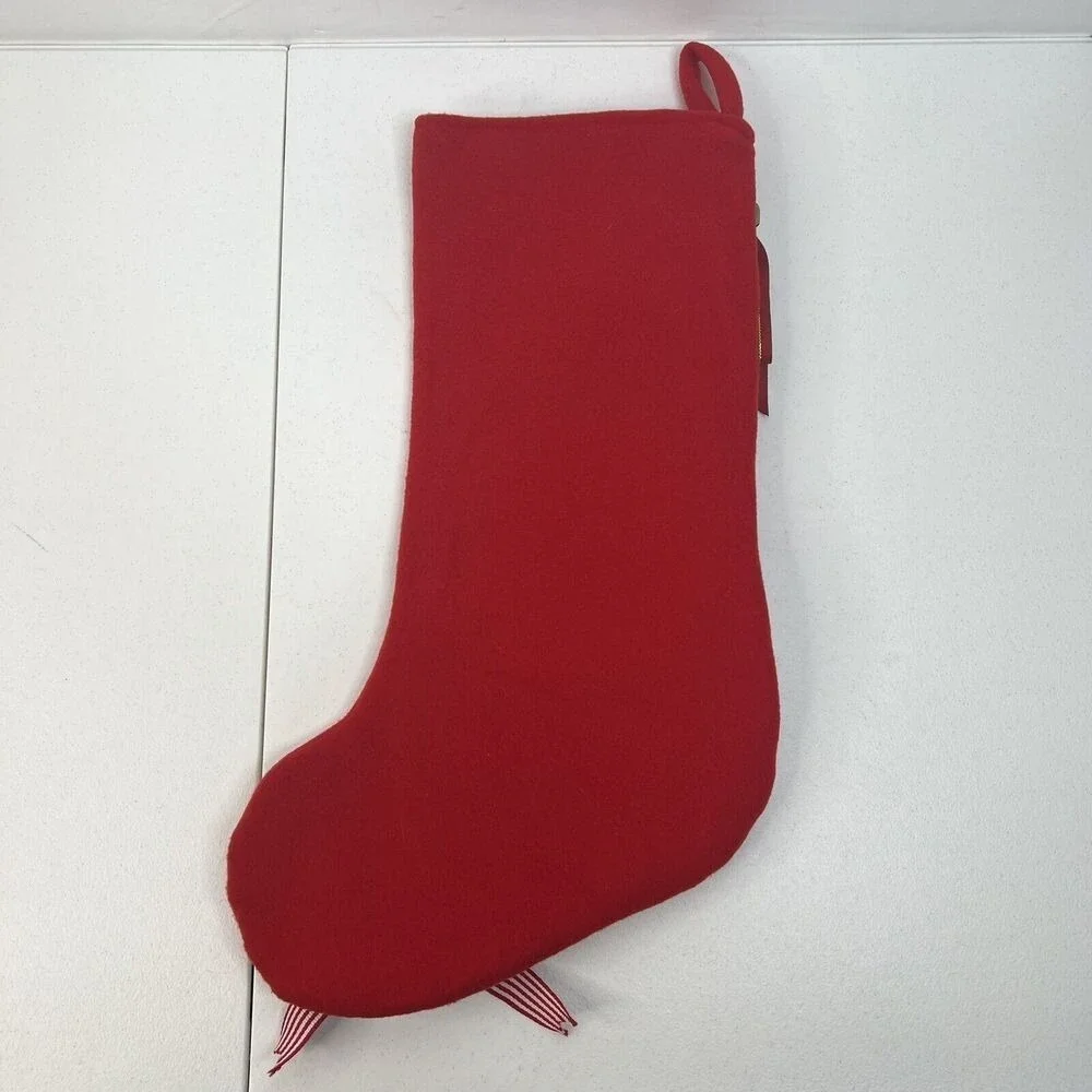 Santa Claus Christmas Stocking‎ Bells Ribbon Red Holiday